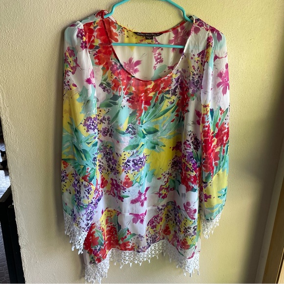 Sienna Rose Floral Bohemian Top/ Swim Cover-up. Green, Purple, Red. Size Small - Picture 10 of 10